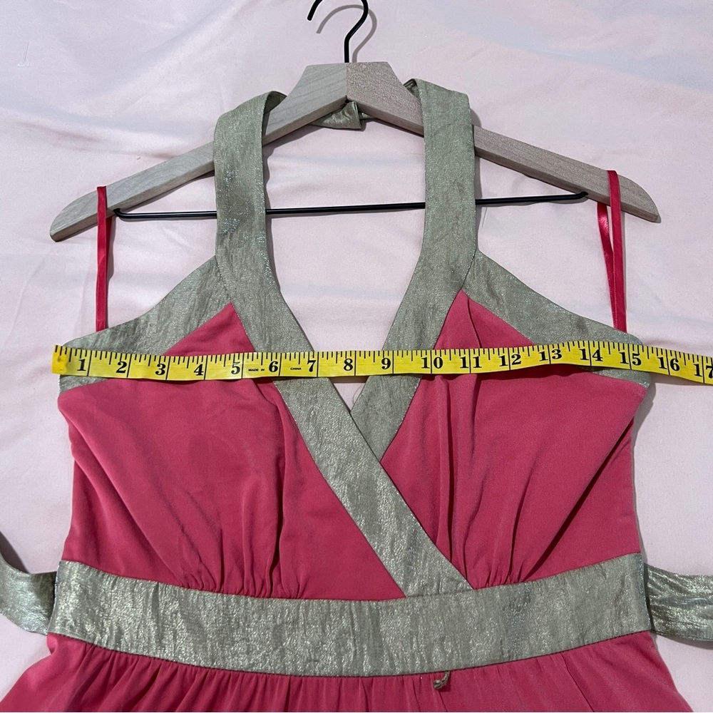 BCBG Paris Y2K Surplice Halter Neck Stretch Jersey Knit‎ Tie Waist Dress Size 6 - Picture 13 of 15